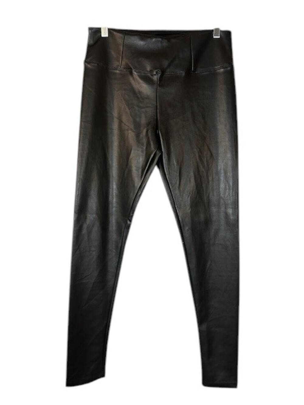 Hunter and Brown Black Vegan Leather Shine Dressy Leggings Women Sz M
